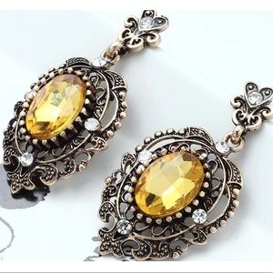 🔴 Bridgerton Victorian Citrine Vintage Crystal Earrings